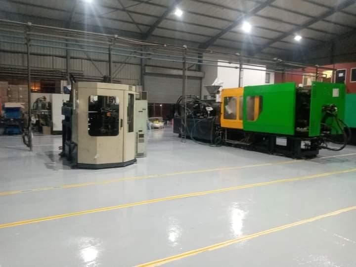 industrial floor with yellow safety lines